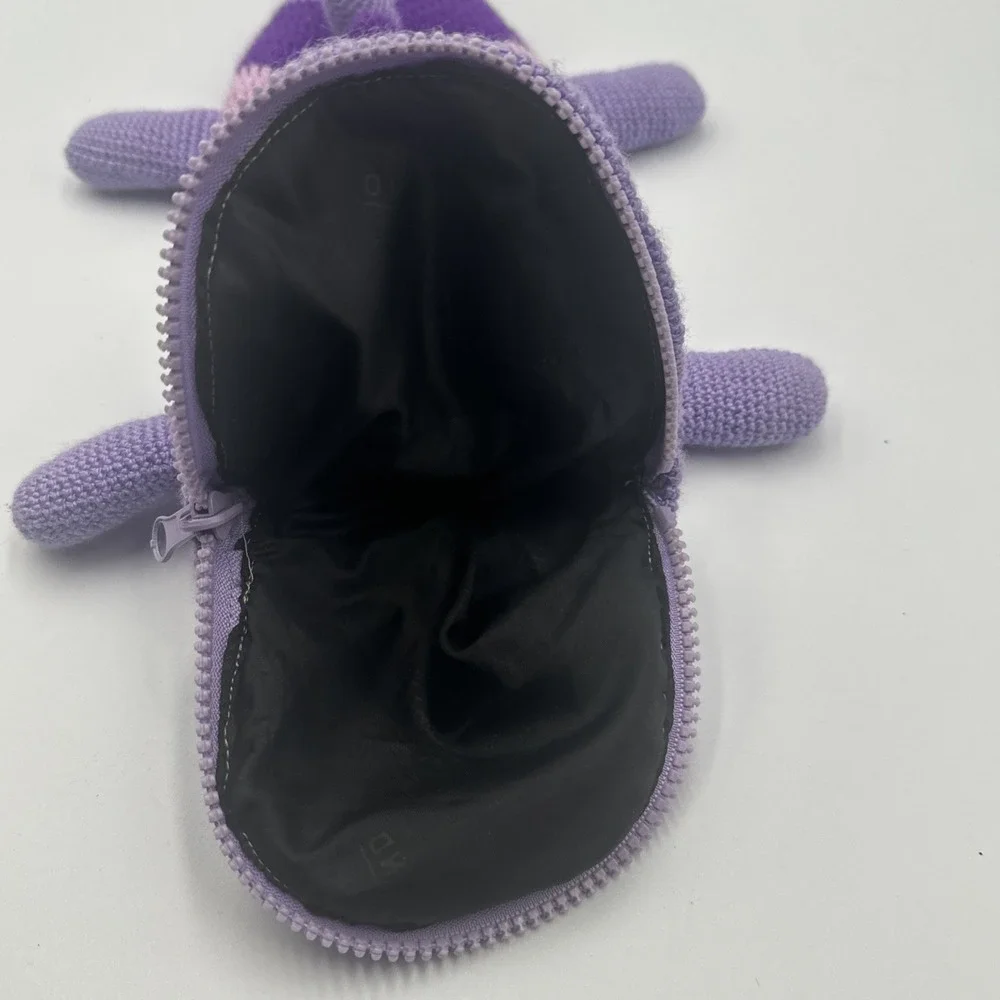 Handmade Crochet Dinosaur Dragon Zip Pouch Coin‎ Purse Bag Purple Stripe Cute